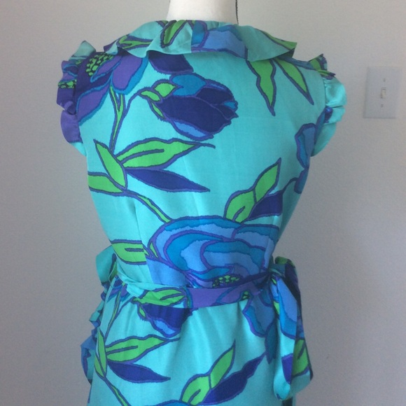 Kate Spade Turquoise Floral Wrap Dress / Size 8 - Picture 8 of 12